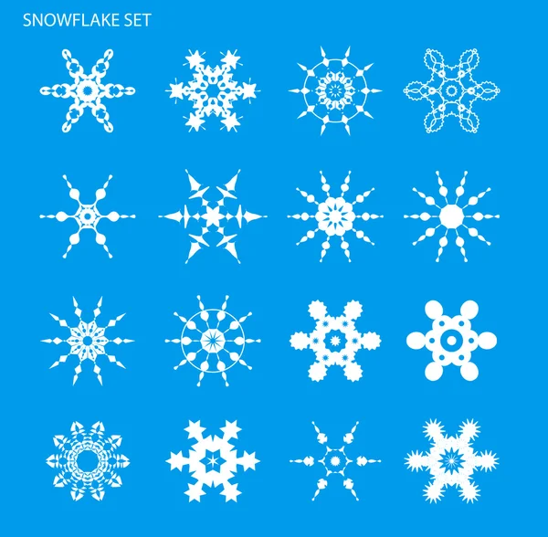 Σετ με νιφάδες χιονιού σε μπλε φόντο για σχεδιασμό — Διανυσματικό Αρχείο