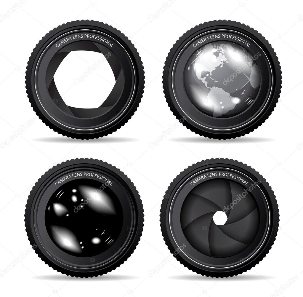 Vector illustration of camera lens on white