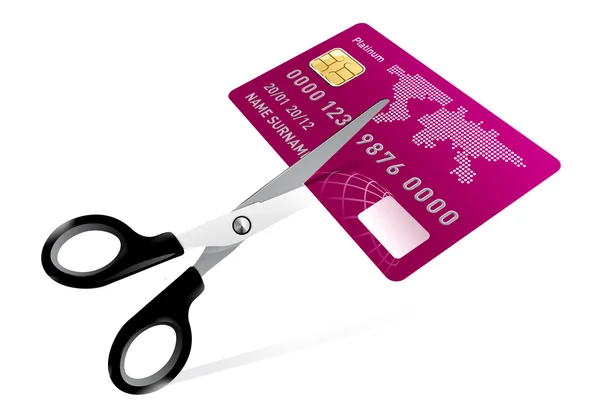 Scissors cutting credit card illustration on white — Stock Vector