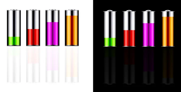 Akkumulátor illusztráció a különböző terheléseket és színek — Stock Vector