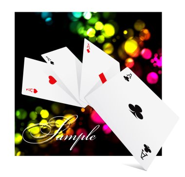 Four aces over colorful clubs background clipart