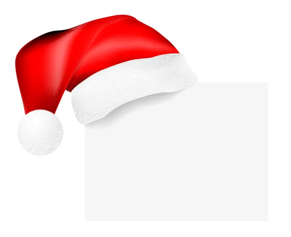 Boné do Papai Noel pendurado em um cartão em branco —  Vetores de Stock