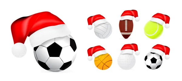 Santa kapelusz na sportowe piłki — Wektor stockowy