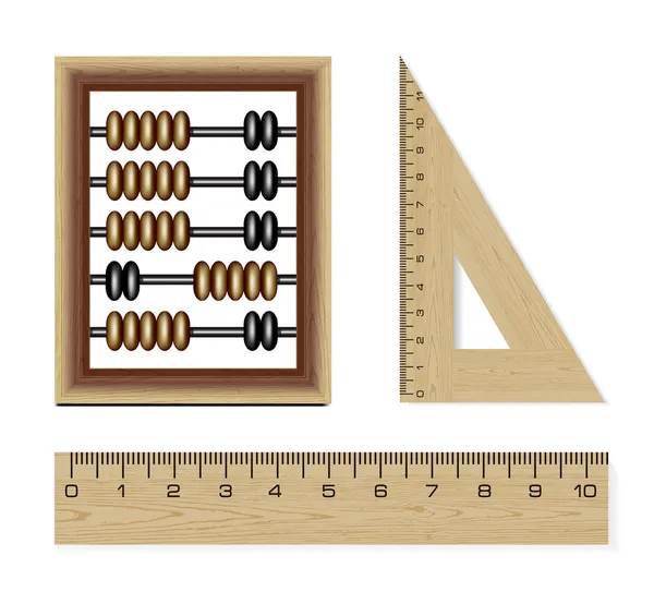 Houten abacus en linialen — Stockvector