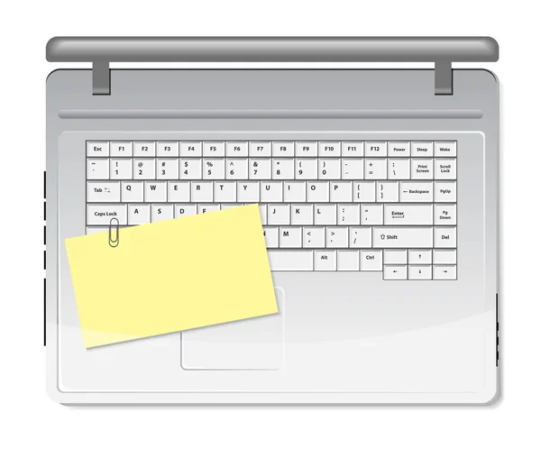 白色键盘上的黄色备忘录和回形针 — 图库矢量图片