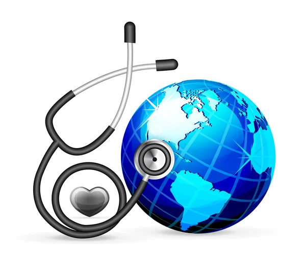 Stethoscope Blue Earth Vector Illustration Isolated White Background — Stock Vector
