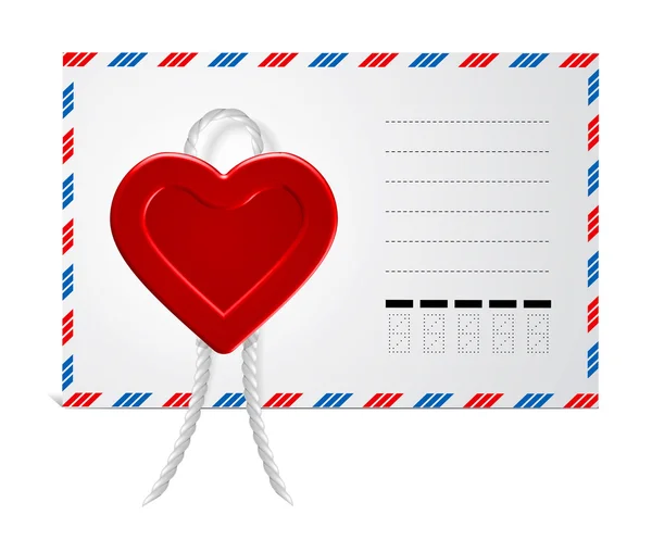 Umschlag Mit Wachssiegel Form Von Herzen Isoliert Auf Weißem Hintergrund — Stockvektor