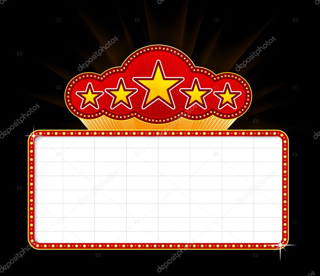 Blank movie, theater or casino marquee with stars isolated on black backgro