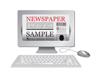 Online newspaper. Computer and news website on white clipart