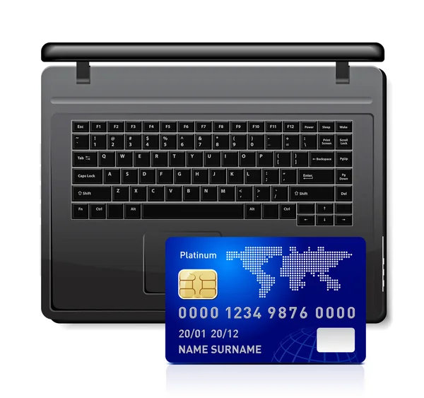 Carte de crédit sur un ordinateur portable — Image vectorielle