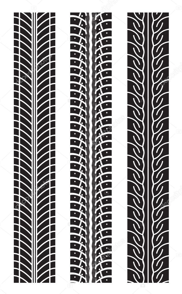 Repeating tire tracks vector illustration set on white