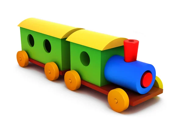 3d colorato treno di plastica isolato su sfondo bianco — Foto Stock