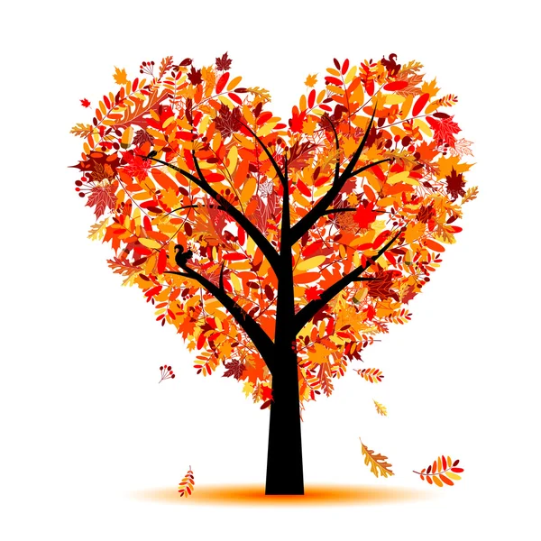 Bella forma di cuore albero autunno per il vostro disegno — Vettoriale Stock