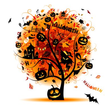 Halloween night party, concept tree for your design clipart