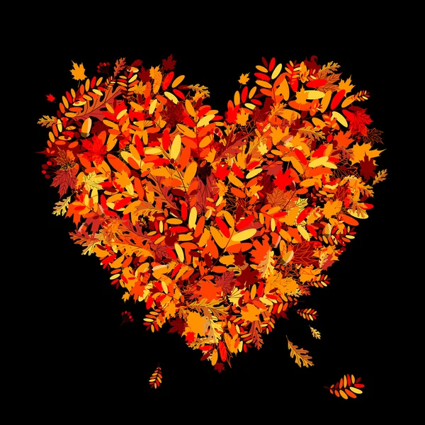 Adoro o Outono! Forma do coração de folhas caindo — Vetor de Stock