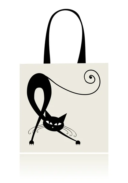 黑猫优雅，设计的购物袋 — 图库矢量图片