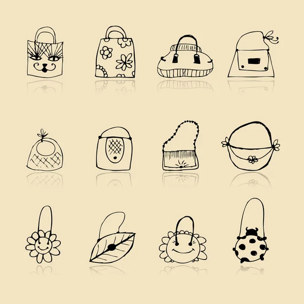 Collezione di borse, schizzo disegno per il vostro disegno — Vettoriale Stock