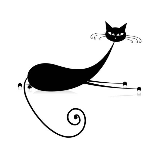 Graceful black cat silhouette for your design — Stock Vector