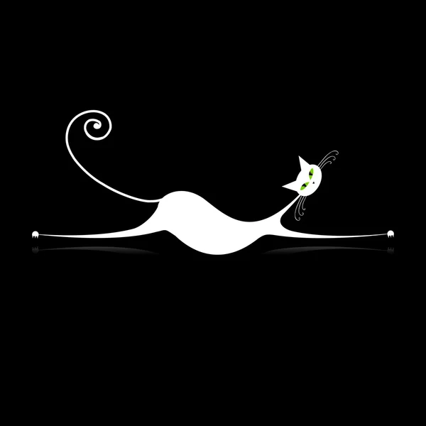 あなたの設計のための優雅な白猫シルエット — ストックベクタ