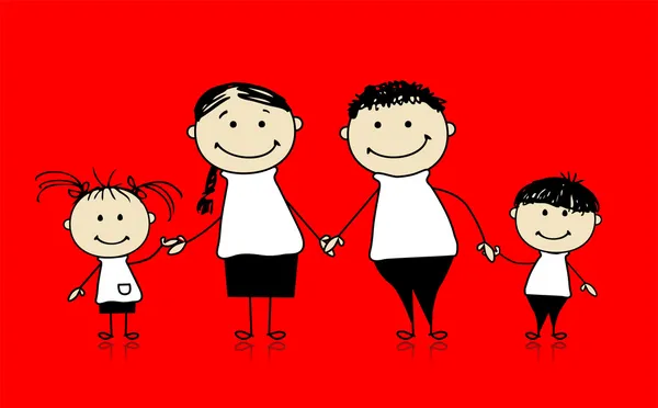 Famiglia felice sorridente insieme, disegno schizzo — Vettoriale Stock