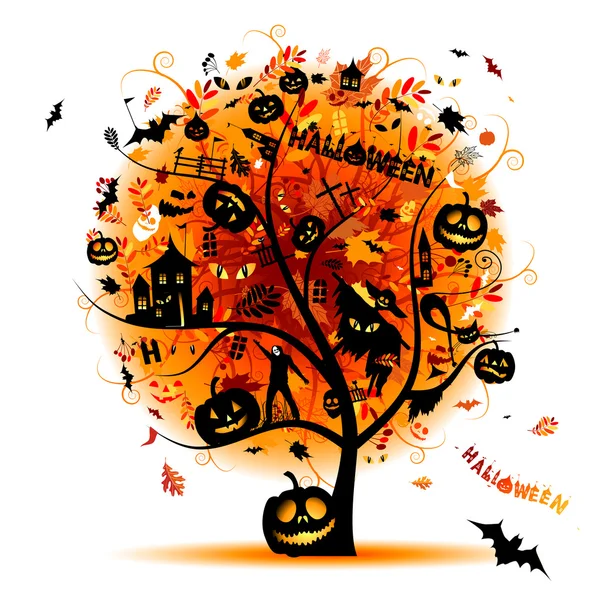 Halloween noite festa, árvore de conceito para o seu projeto — Vetor de Stock