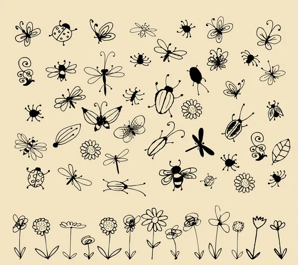 Kolekcja owadów szkic do projektowania — Wektor stockowy