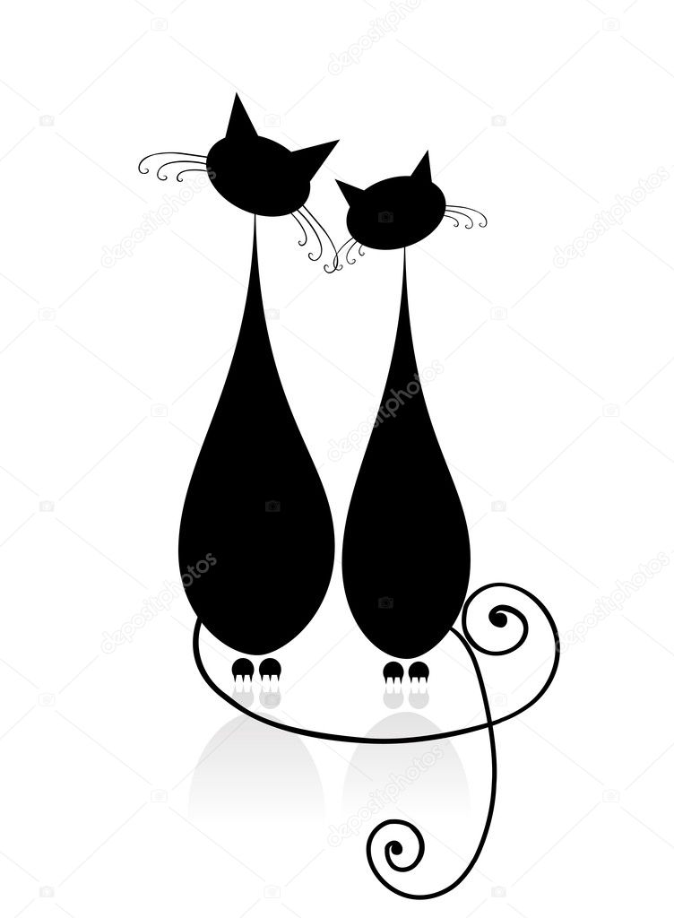 Couple cats sitting together, silhouette for your design Stock Vector ...