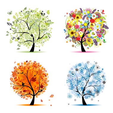 dört mevsim - Bahar, yaz, Sonbahar, kış. Sanat ağaç güzel için senin