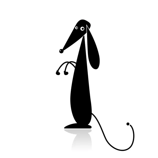 Funny black dog silhouette for your design — Stock Vector