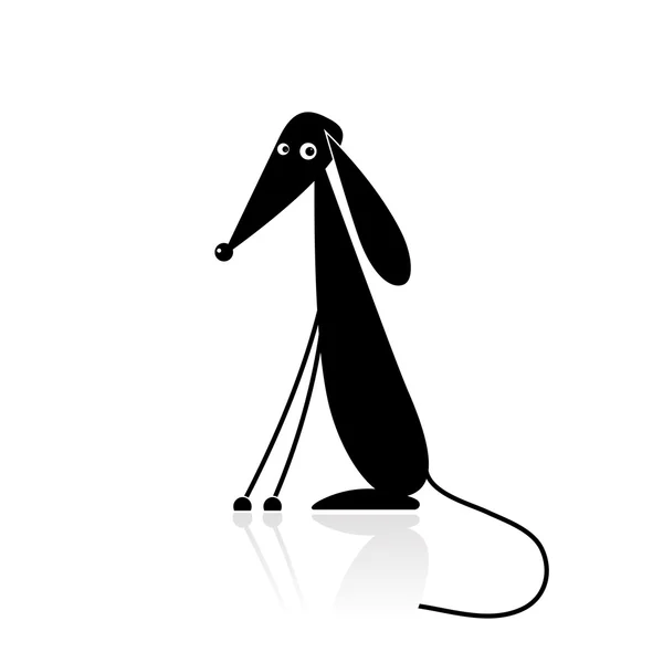あなたのデザインの面白い黒犬シルエット — ストックベクタ