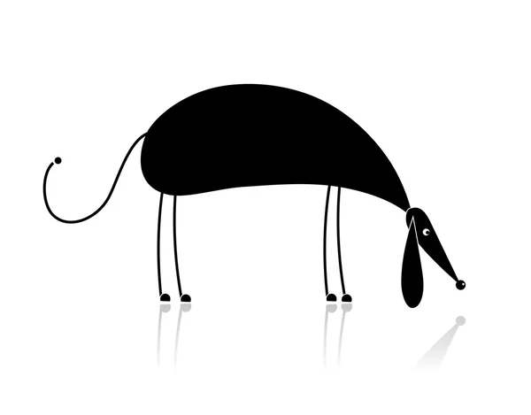あなたのデザインの面白い黒犬シルエット — ストックベクタ