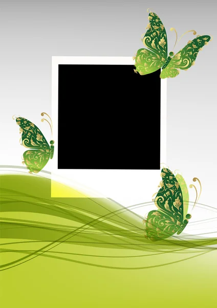 Green background with beautiful butterflies, insert your photo — Stock Vector