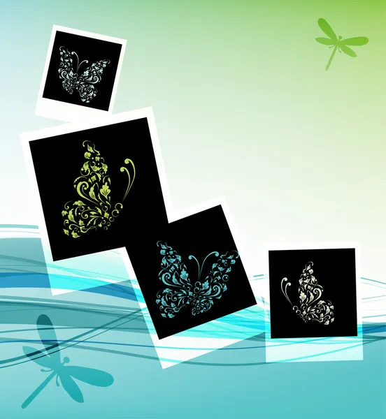 Collage design, vložte své fotografie, pozadí s krásnými motýly — Stockový vektor