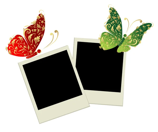 Deux cadres photo avec décoration papillon — Image vectorielle