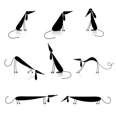 Funny black dogs silhouette, collection for your design clipart