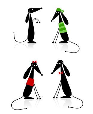 Funny black dogs silhouette, collection for your design clipart