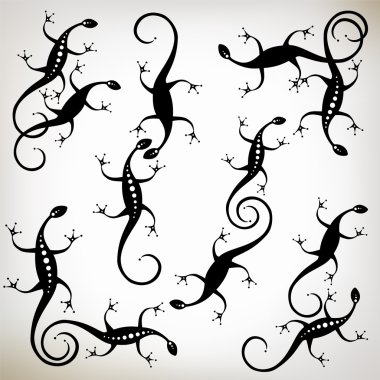 Lizard black silhouette, collection for your design clipart