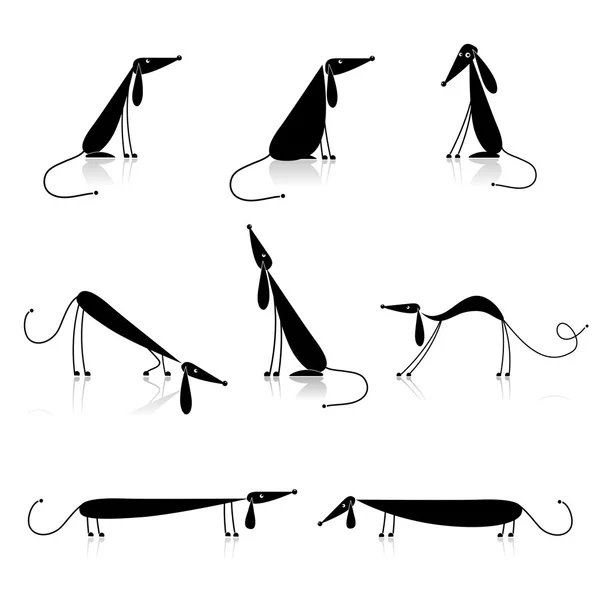 Funny silueta de perros negros, colección para su diseño — Vector de stock