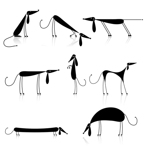 Funny black dogs silhouette, collection for your design — Stock Vector