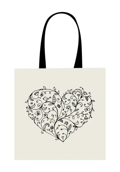 Forma de corazón floral, diseño de la bolsa de compras — Vector de stock