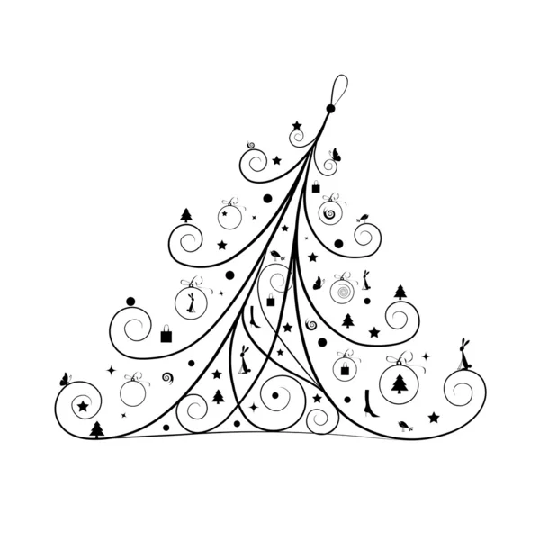 Decoración del árbol de Navidad, silueta para su diseño — Archivo Imágenes Vectoriales