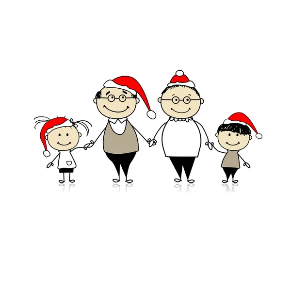 Feliz Natal! Feliz Natal! Família feliz em conjunto - avós e netos —  Vetores de Stock