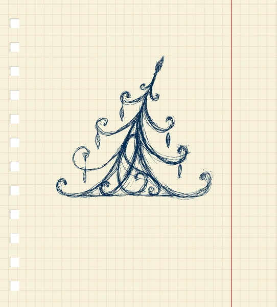 Croquis d'ornement de pin de Noël sur feuille de carnet — Image vectorielle