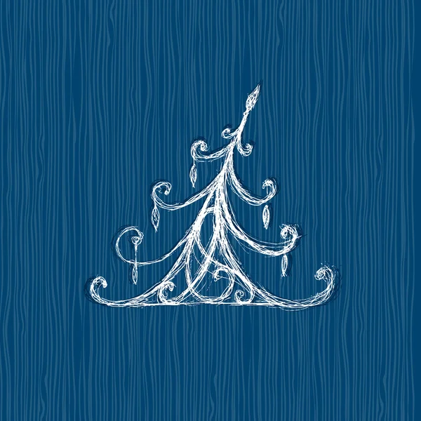 Croquis de pin de Noël sur fond en bois — Image vectorielle