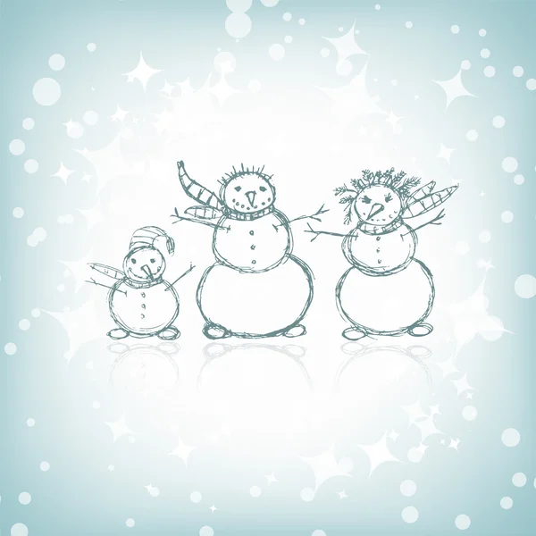 Family of snowmen, christmas sketch for your design — Stock Vector
