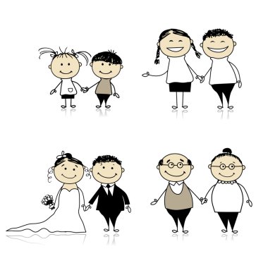 Family relationship - children, young, adults, seniors clipart