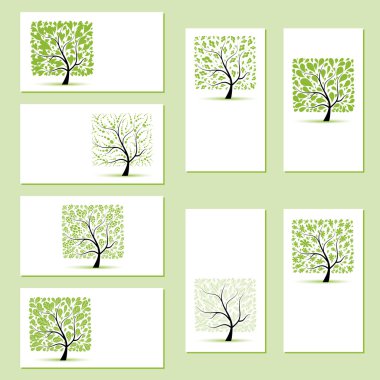 Set of business cards, floral trees for your design clipart