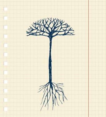 Sketch tree with roots for your design clipart