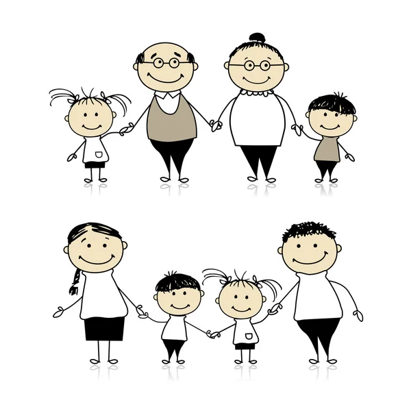Glückliche Gemeinsame Familie Eltern Großeltern Und Kinder — Stockvektor