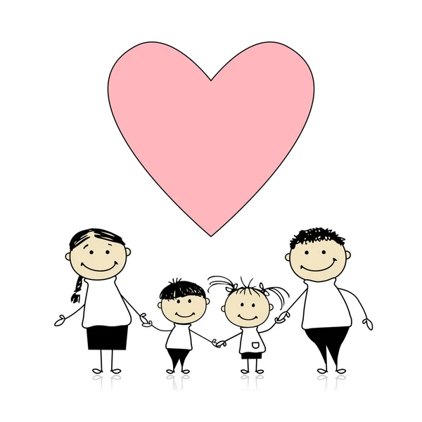 Šťastná Rodina Láskou Kreslení Náčrtu — Stockový vektor
